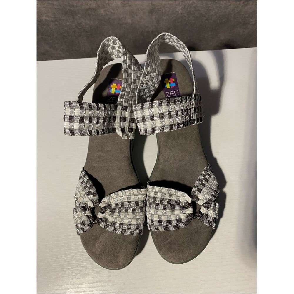 Zee Alexis Woven Elastic Wedge Sandals Silver Grey EU 41 US 9.5-10